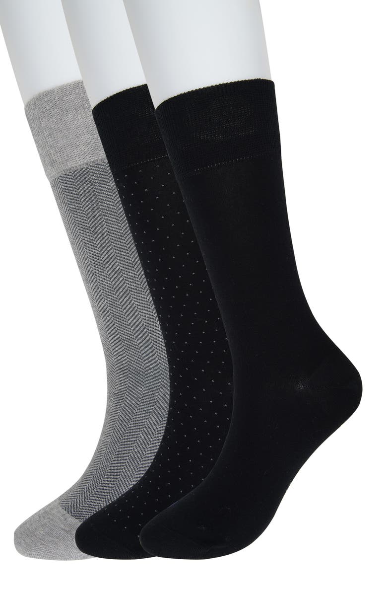 Brooks Brothers Assorted 3-Pack Essential Dress Socks, Main, color, Black