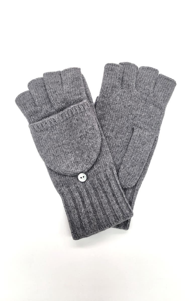 Portolano Cashmere flip top mitten gloves, Main, color, Medium Grey