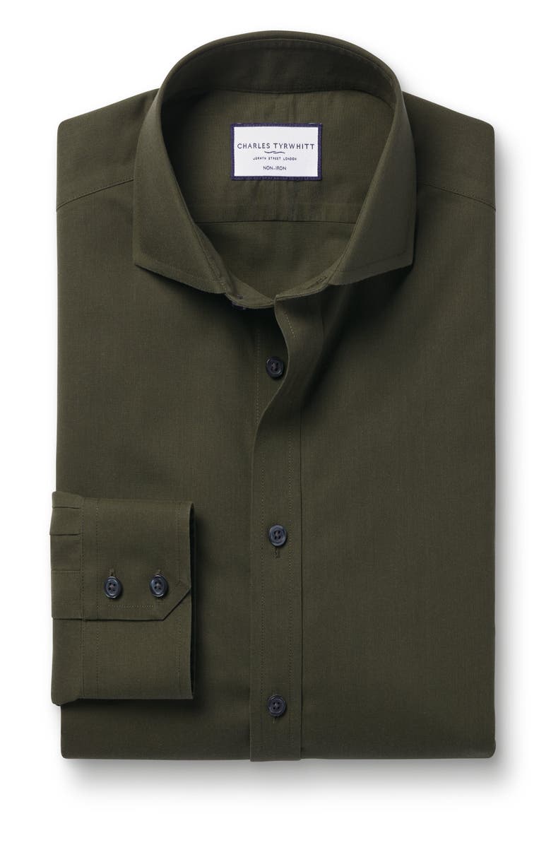 Charles Tyrwhitt Non-Iron Poplin Cutaway Slim Fit Shirt Single Cuff, Alternate, color, 