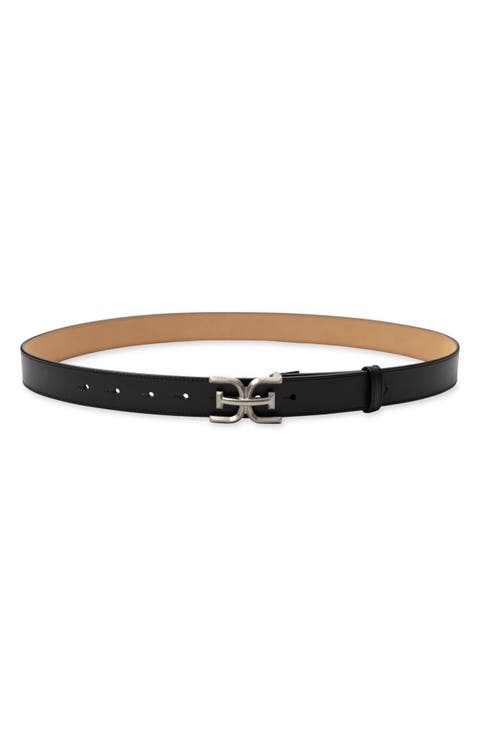 Logo Buckle Leather Belt