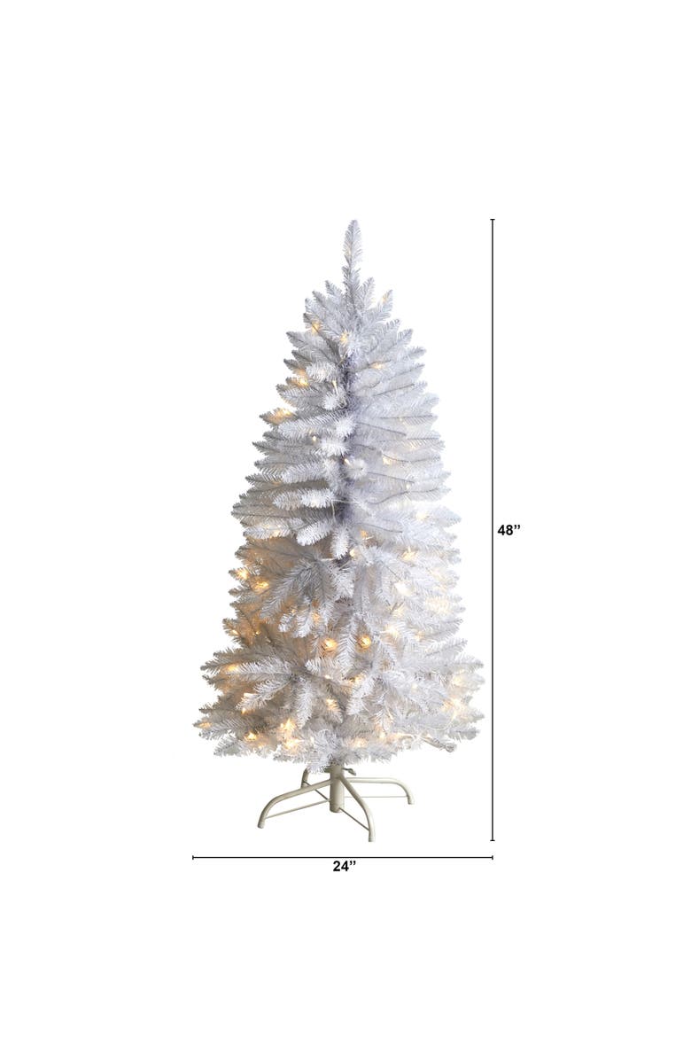 NEARLY NATURAL 4-ft Slim White Artificial Christmas Tree with 100 Warm White LED Lights and 293 Bendable Branches, Alternate, color, White