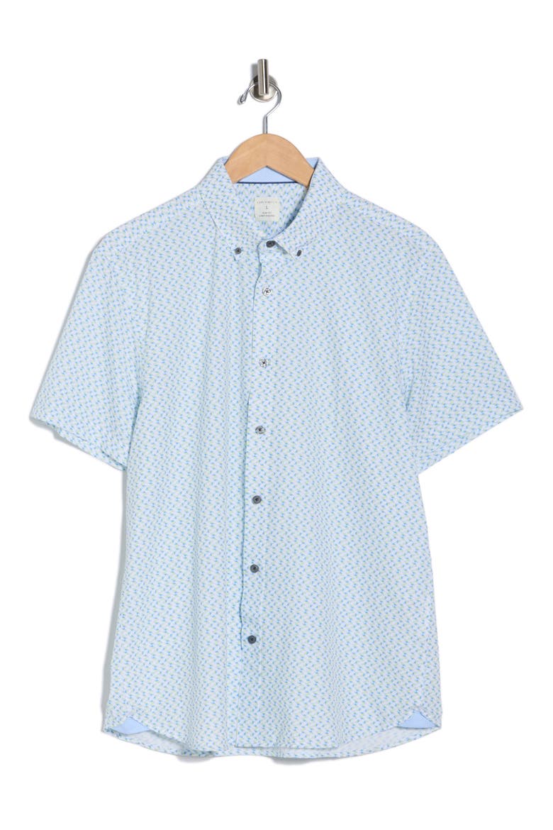 Slim Fit Zigzag Short Sleeve Button-Down Shirt, Alternate, color, WHITE/ YELLOW