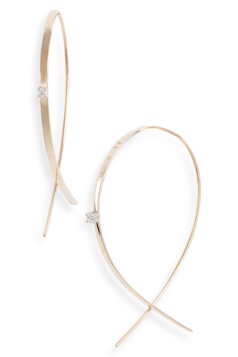 14K Gold Small Flat Upside Down Diamond Hoop Earrings, Alternate, color, YELLOW GOLD