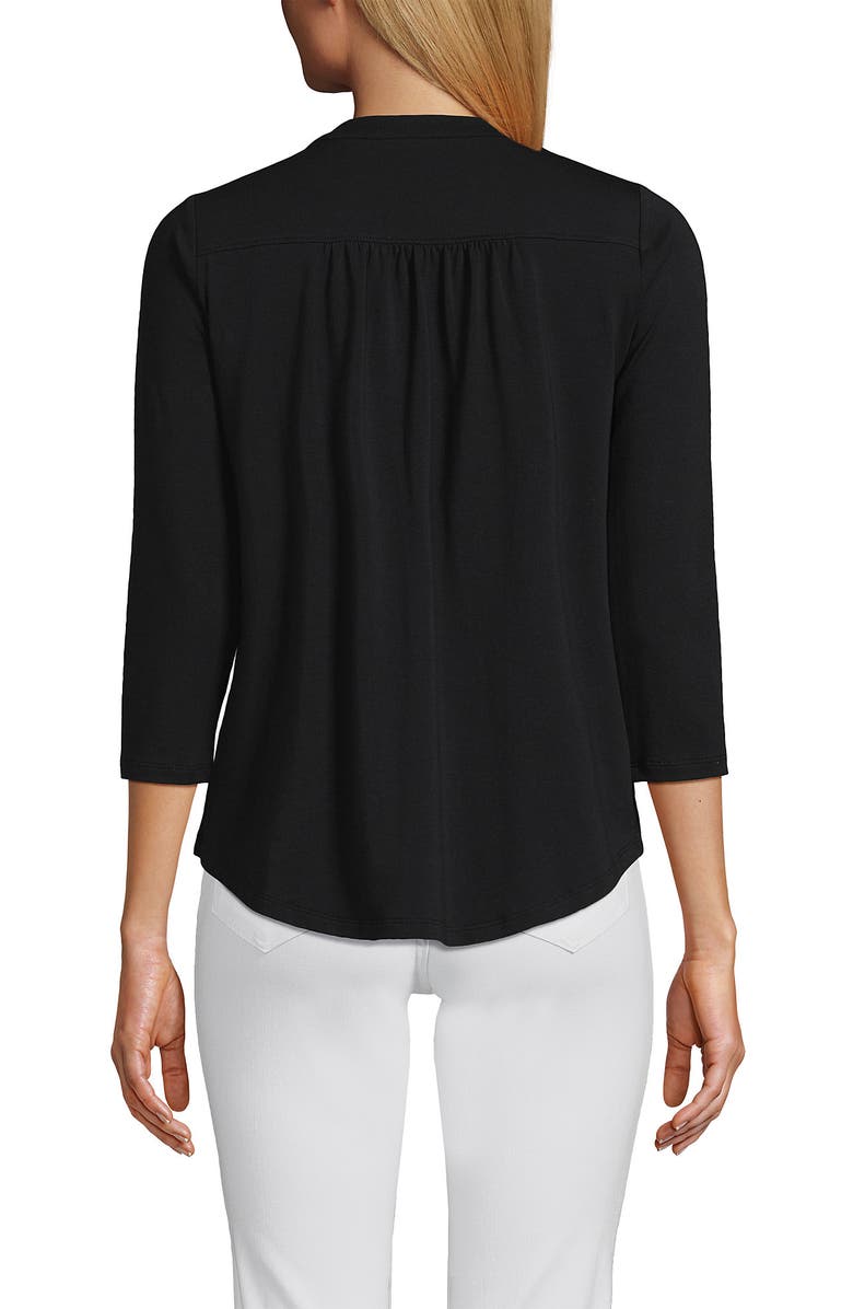 Lands' End Lightweight Jersey 3/4 Sleeve Notchneck Blouse, Alternate, color, Black
