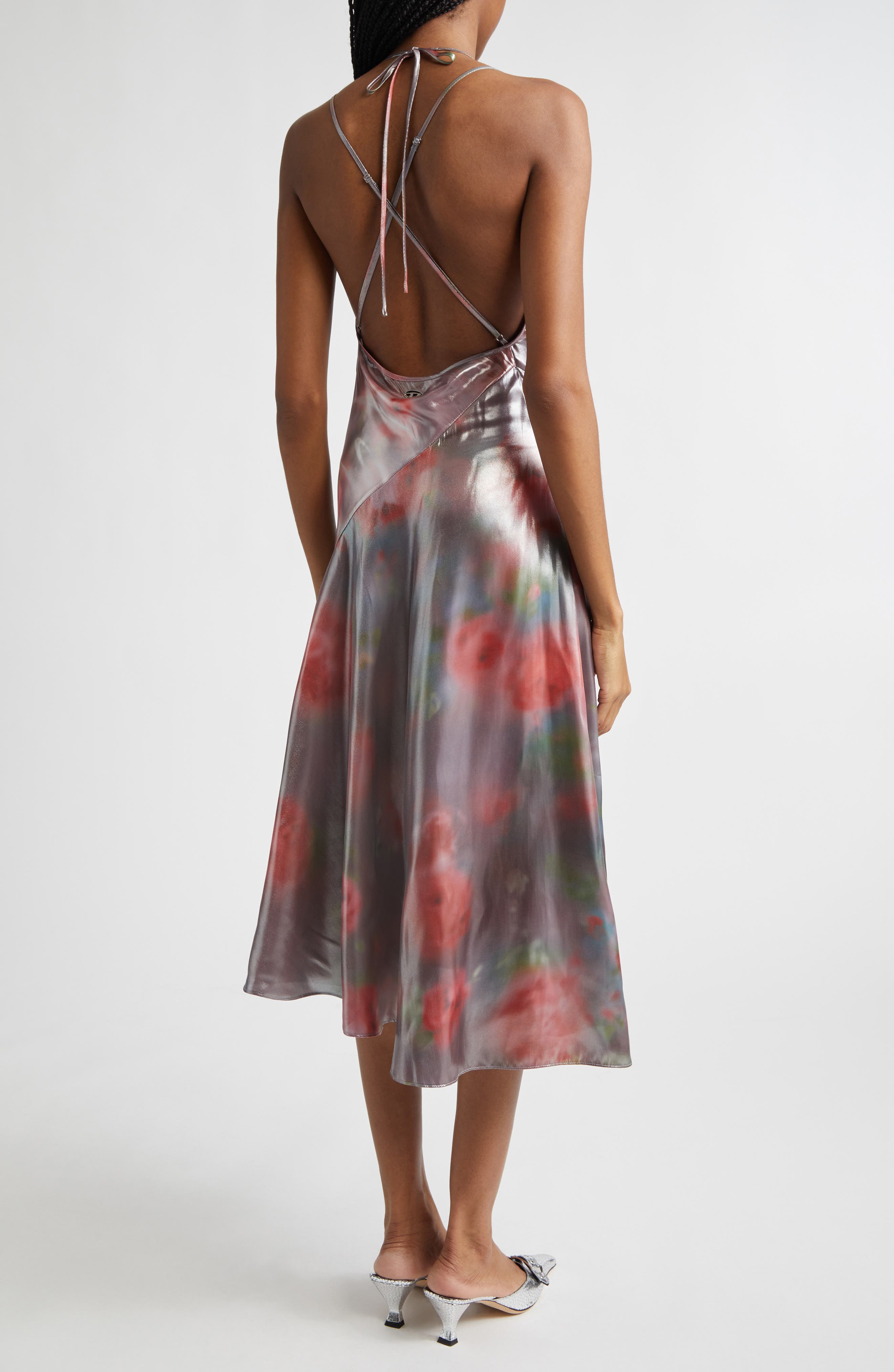 D-Ebra Halter Foiled Georgette Midi Dress - image 2