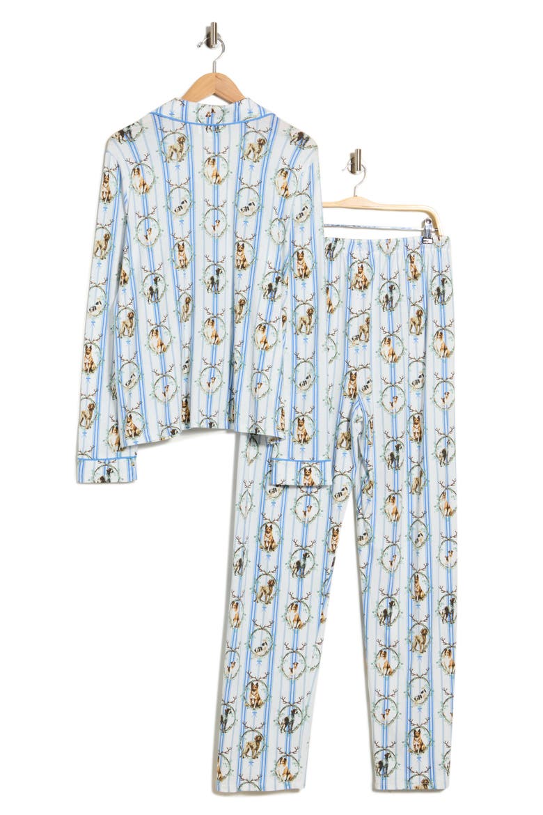 Cotton Blend Notch Collar Pajamas, Alternate, color, WOODLAND PUPS STRIPE
