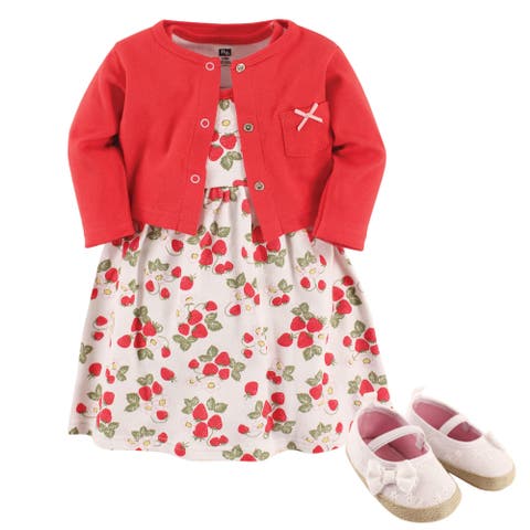 Cotton Dress, Cardigan and Shoe Set (Baby)