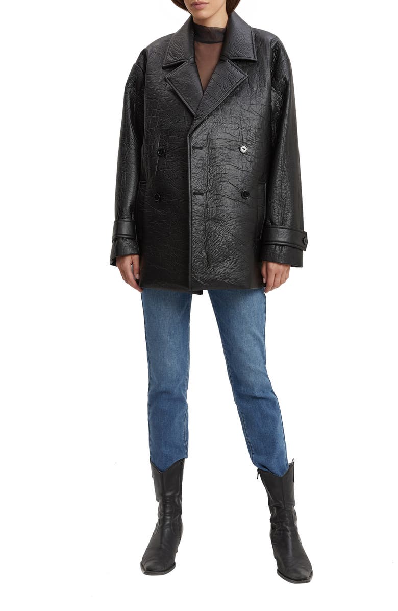 Bardot Cameron Double Breasted Faux Leather Coat, Alternate, color, 