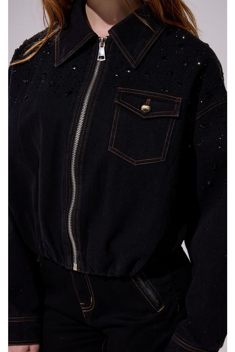 Safina Embellished Denim Jacket, Alternate, color, BLACK