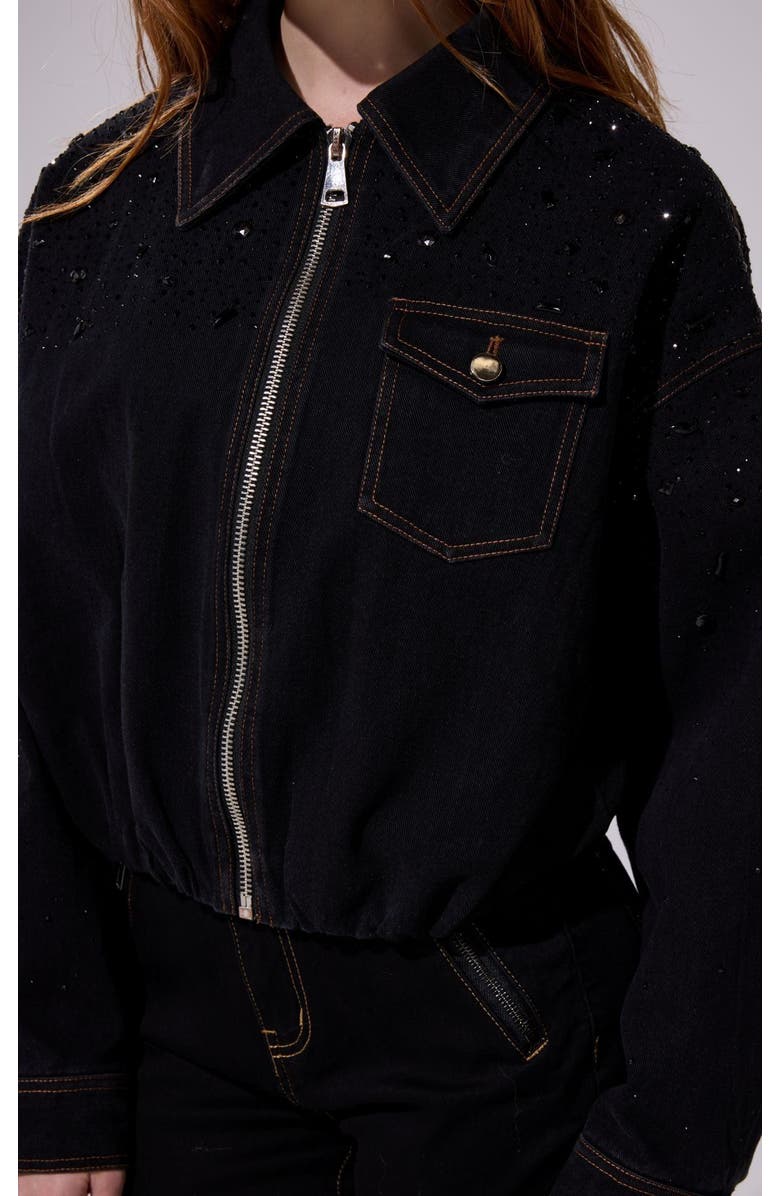 AZALEA WANG Safina Embellished Denim Jacket, Alternate, color, Black