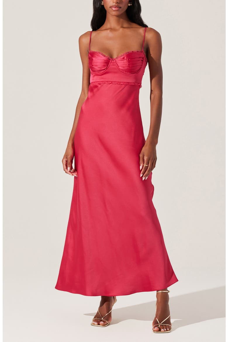 Florianne Lace Trim Satin Slipdress, Alternate, color, BERRY