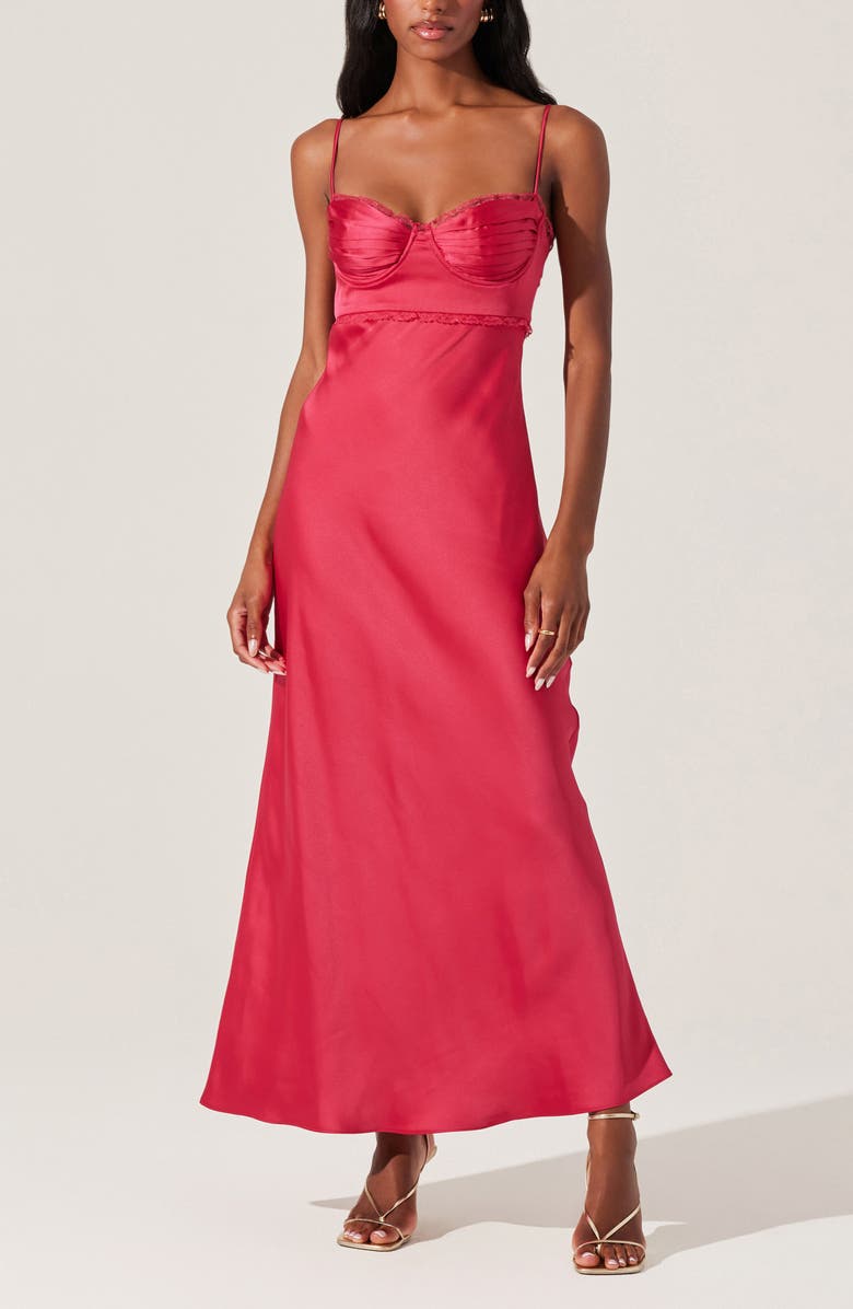 ASTR the Label Florianne Lace Trim Satin Slipdress, Alternate, color, Berry