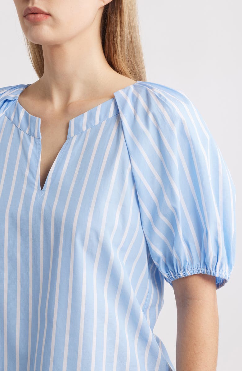 Anne Klein Stripe Puff Sleeve Cotton Top, Alternate, color, 