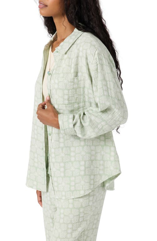 O'neill Leni Geo Print Oversize Crinkle Button-up Shirt In Green