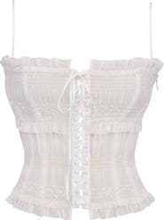 HOUSE OF CB Lula Shirred
Smocked Sequin Lace-Up Corset Top