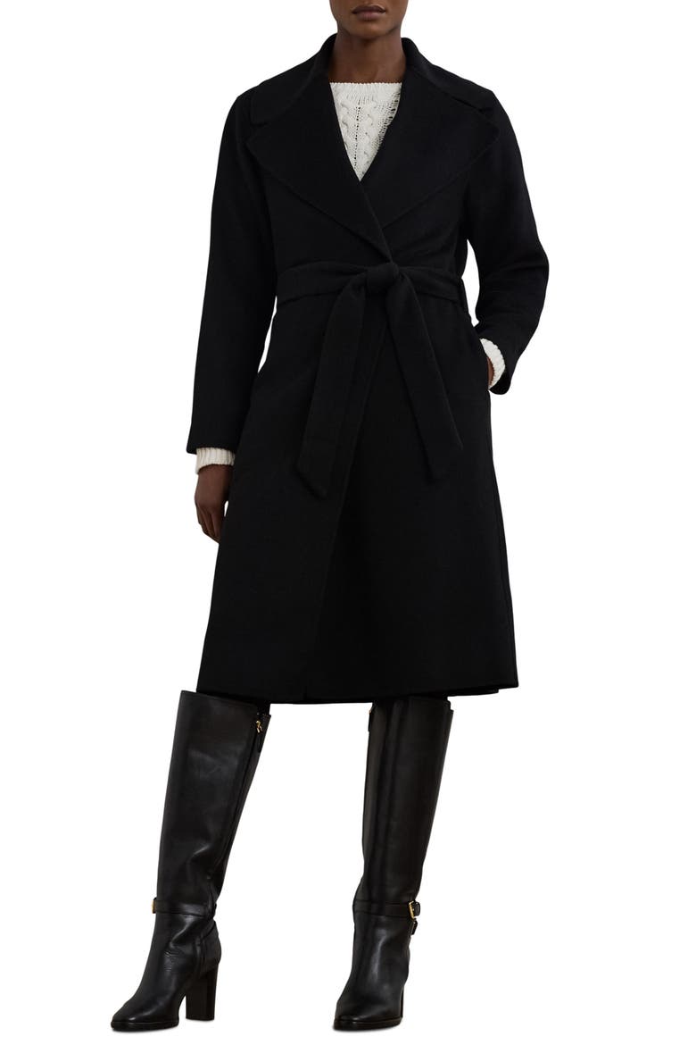 Tie Belt Wrap Coat, Main, color, BLACK