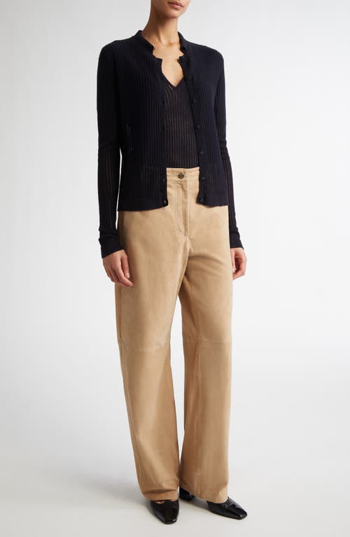 Shop Max Mara Studio Kassel Silk & Wool Rib Cardigan In Navy