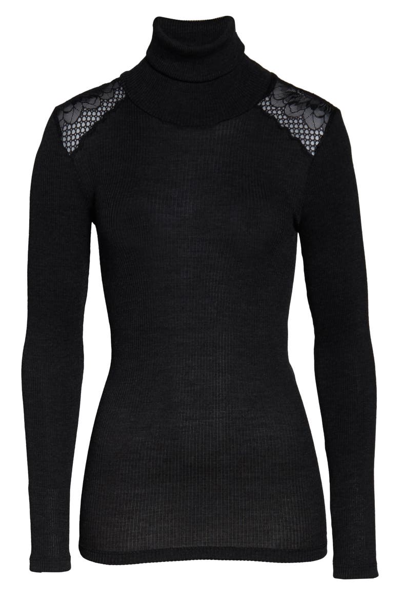 Rubina Lace Trim Turtleneck, Alternate, color, PHANTOM