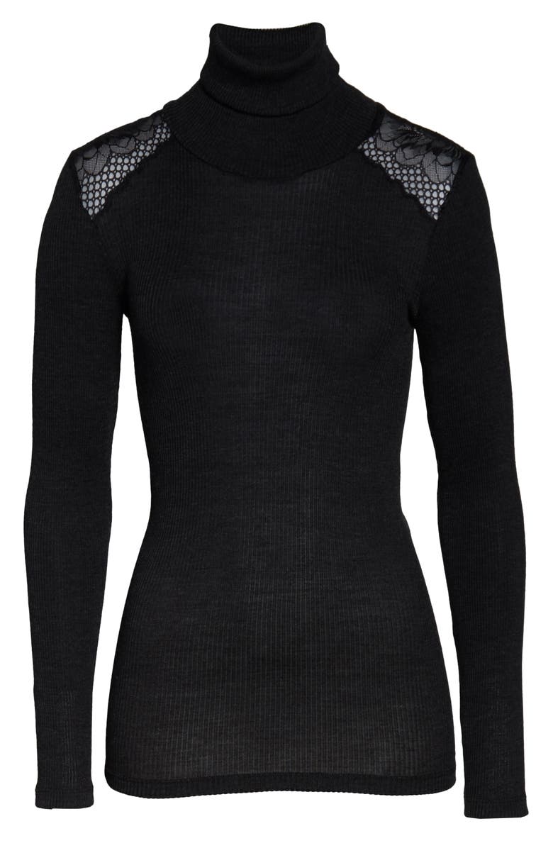 Hanro Rubina Lace Trim Turtleneck, Alternate, color, Phantom