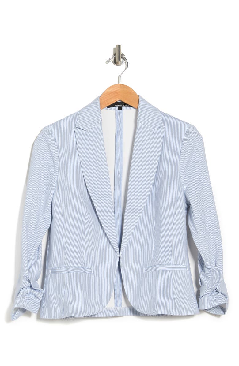 Amanda & Chelsea 3/4 Scrunch Sleeve Mini Stripe Jacket, Alternate, color, Blue/ White