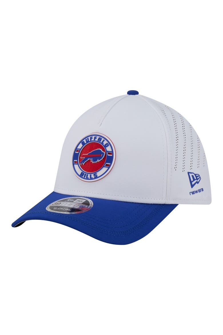 Men's New Era White/Royal Buffalo Bills Patch 39THIRTY A-Frame M-Crown Perforated Flex Hat, Main, color, White