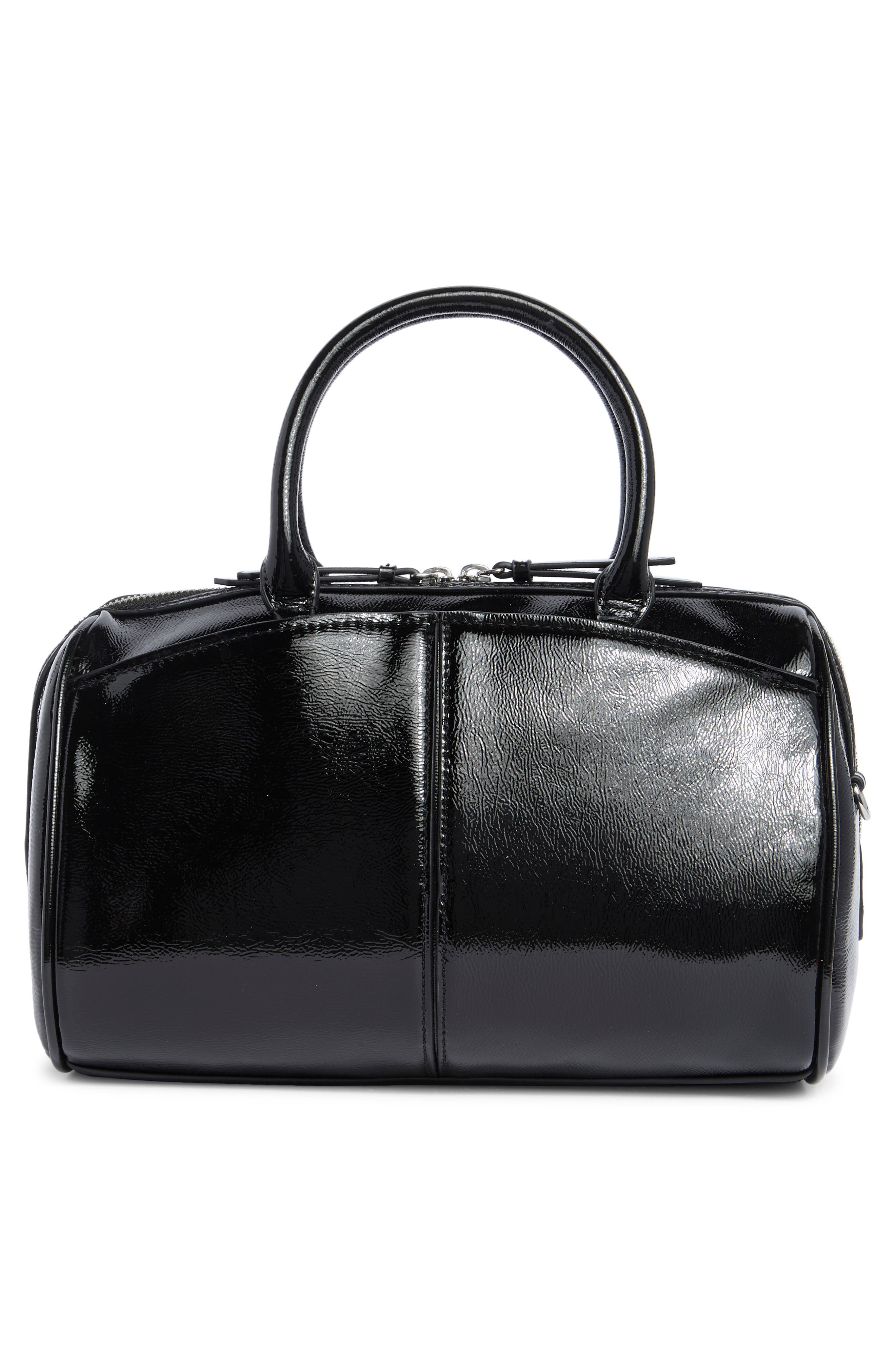 Genevieve Faux Leather Satchel, Alternate, color, BLACK/ SILVER