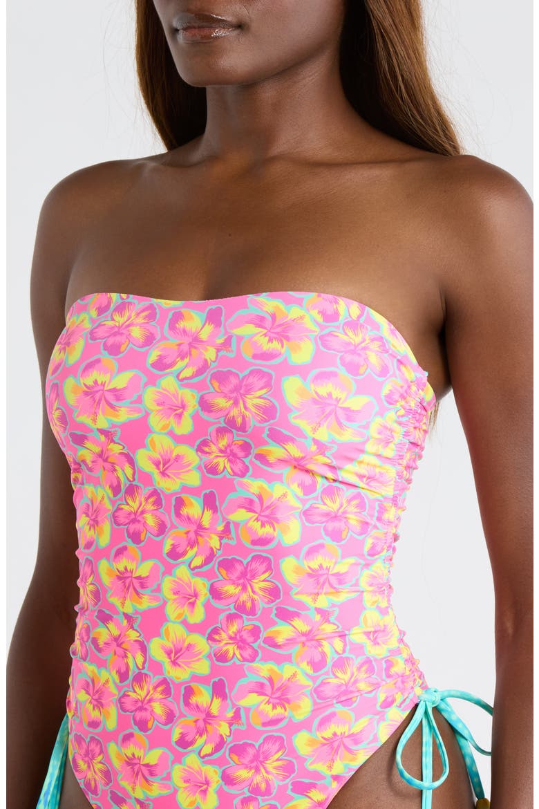 Strapless Cinched Tie One-Piece Swimsuit, Alternate, color, SUN POP
