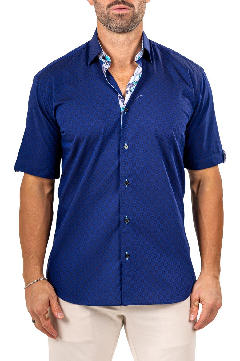 Galileo Marthy Short Sleeve Cotton Button-Up Shirt, Main, color, BLUE