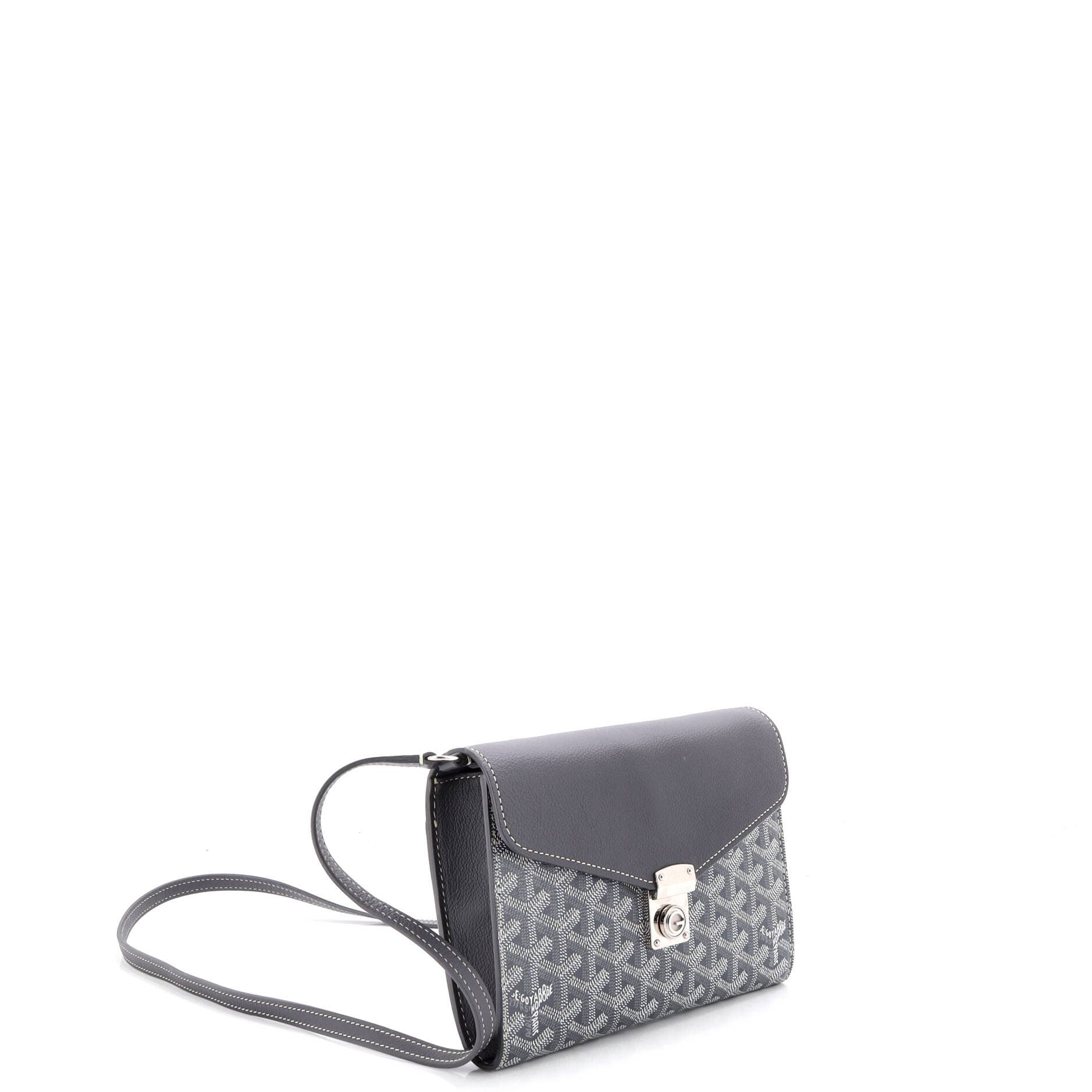 Pre-Owned Goyard Chypre Wallet on Strap Coated Canvas with Leather, Alternate, color, Gray