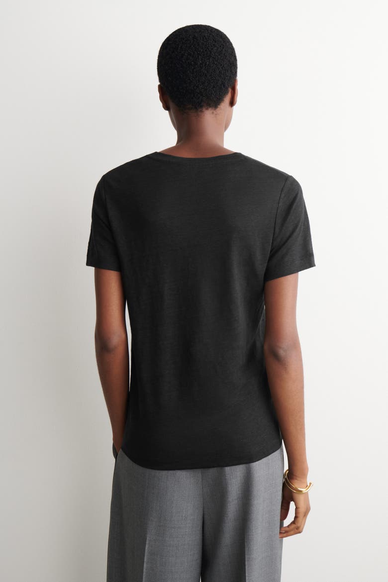 V-neck Linen T-shirt, Alternate, color, BLACK