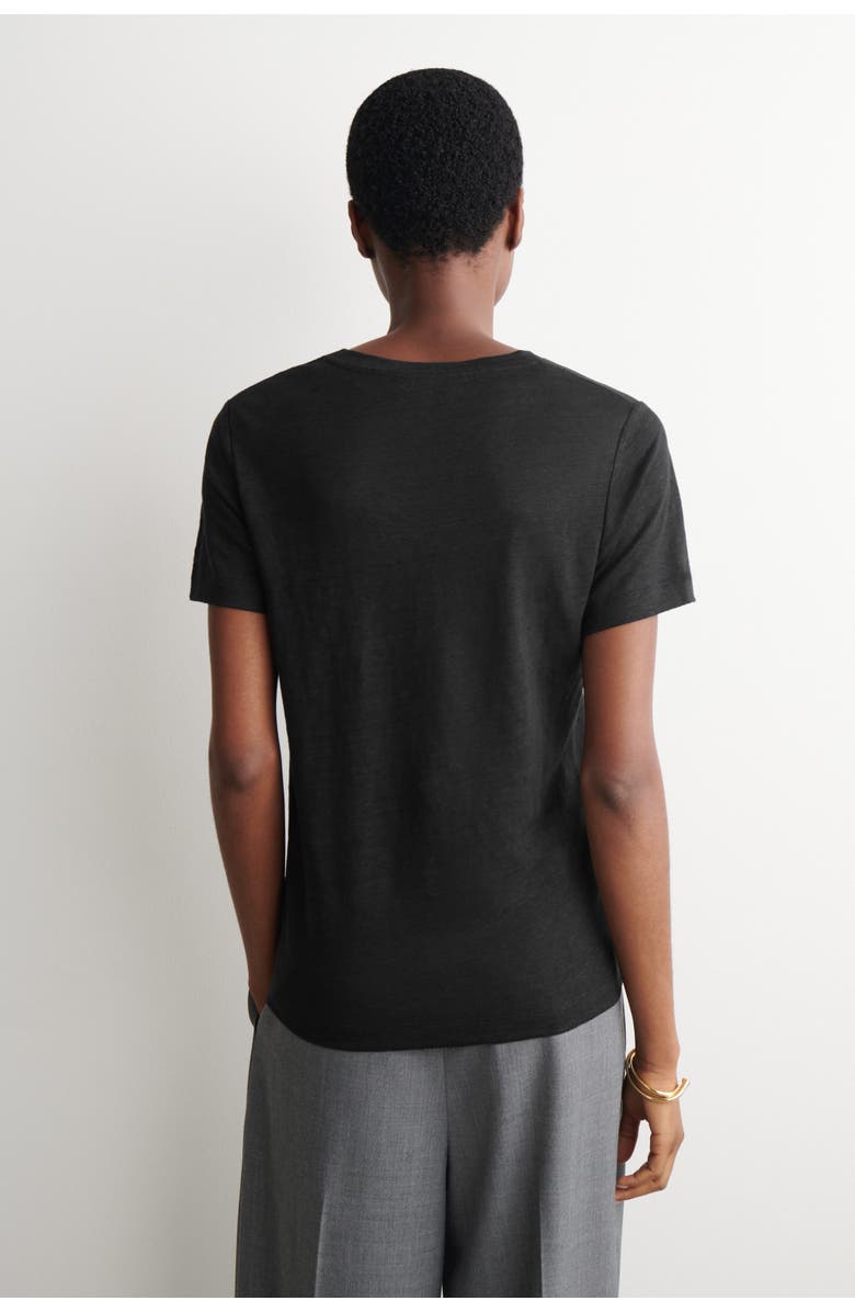 COS V-neck Linen T-shirt, Alternate, color, Black
