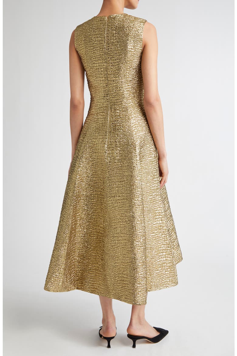 Mara Metallic Seersucker Fit & Flare Gown, Alternate, color, GOLD