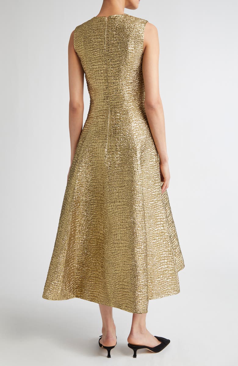 Emilia Wickstead Mara Metallic Seersucker Fit & Flare Gown, Alternate, color, Gold