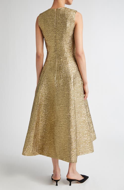 Emilia Wickstead Mara Metallic Seersucker Fit & Flare Gown In Gold