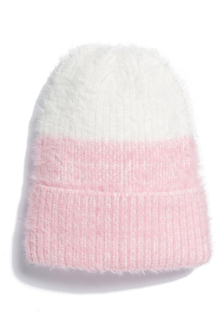 Colorblock Eyelash Beanie, Main, color, PINK- WHITE