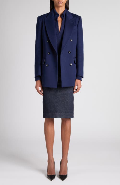 Tom Ford Double Breasted Wool & Cashmere Blazer In Blue