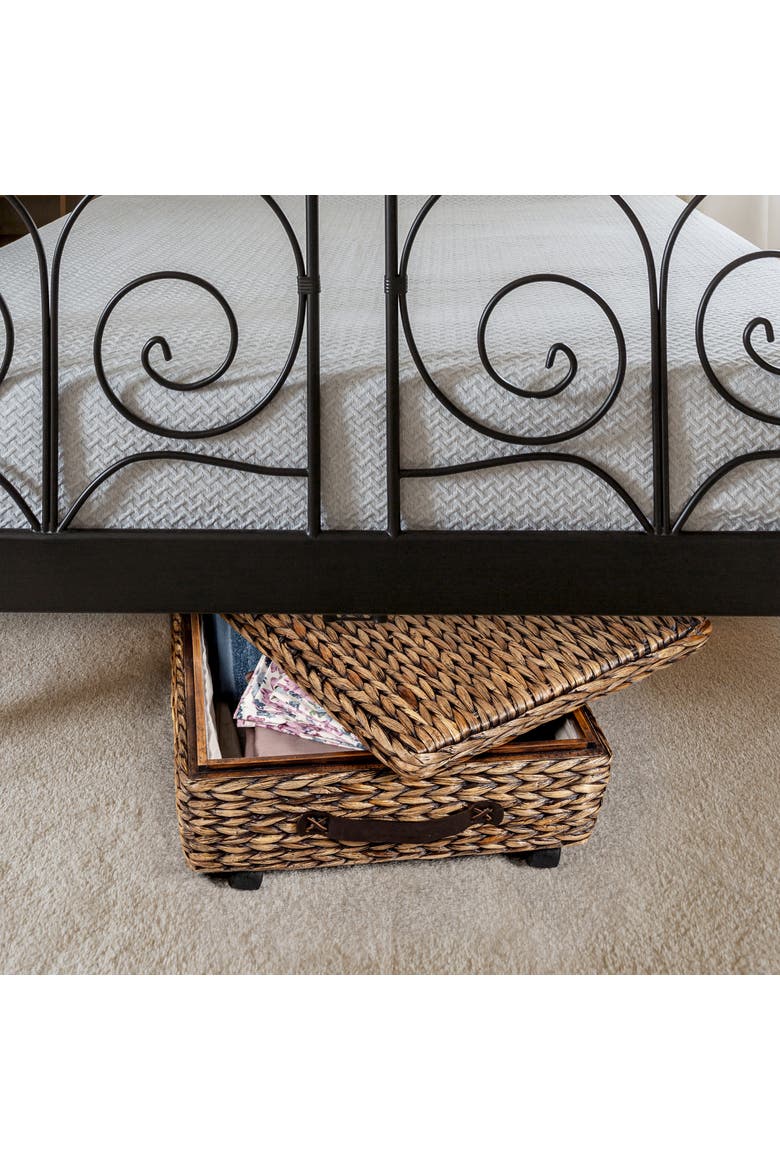 Chett Minimalist Hand-Woven Hyacinth/Wood Underbed Storage Bin with Wheels and Handles, Alternate, color, Brown Wash