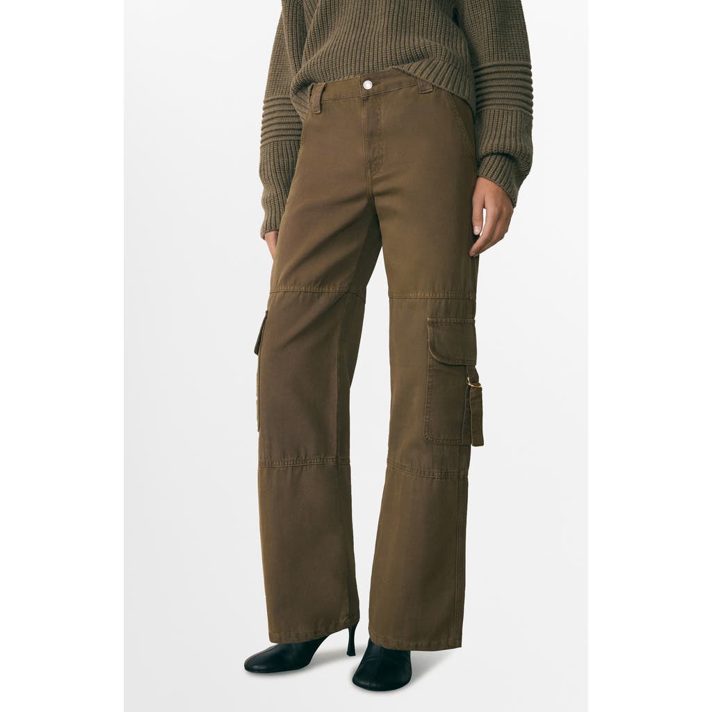 Shop Mango Zip Hem Cargo Jeans In Khaki Brown