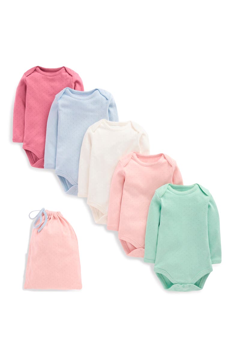 5-Pack Assorted Long Sleeve Cotton Pointelle Bodysuits, Main, color, MULTI RAINBOW