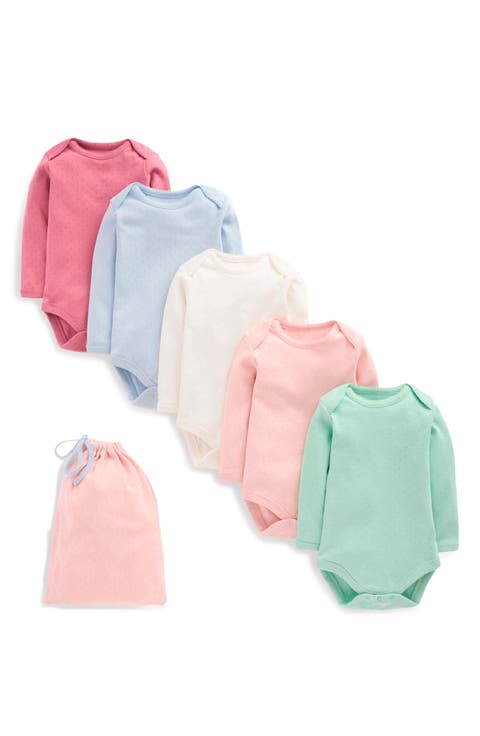 5-Pack Assorted Long Sleeve Cotton Pointelle Bodysuits
