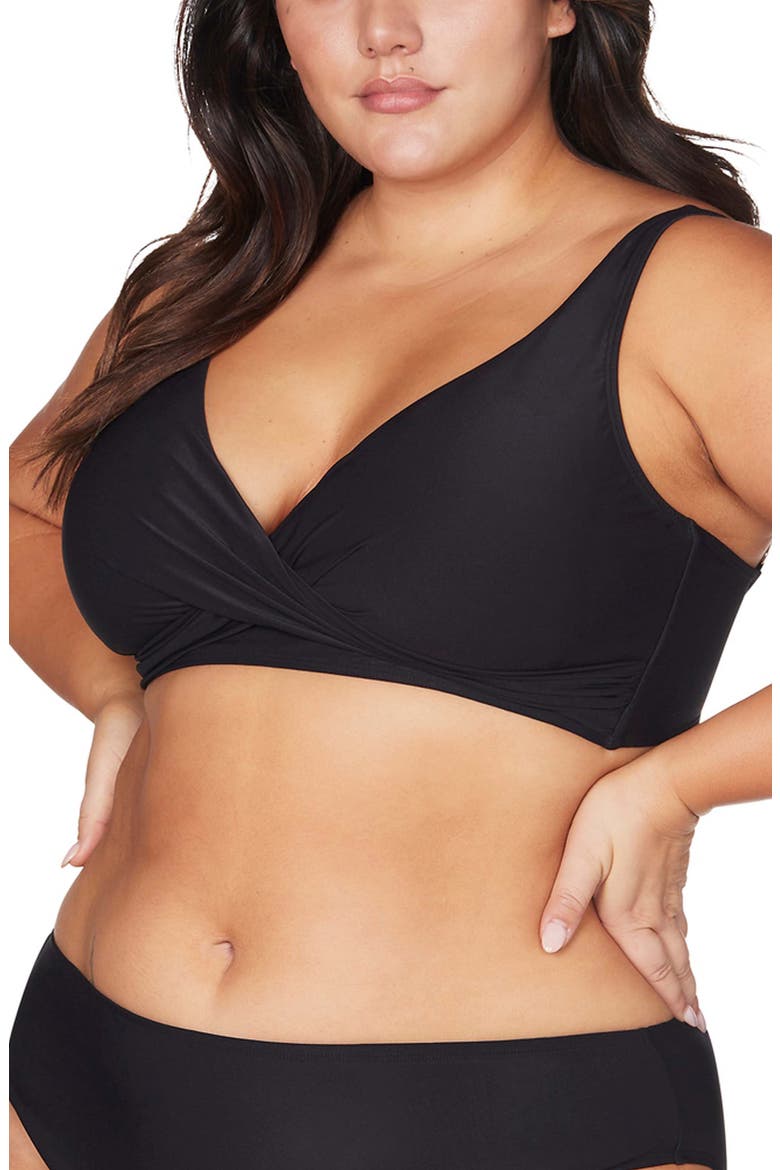 Hues Delacroix Cross Front D-Cup & Up Bikini Top, Alternate, color, BLACK