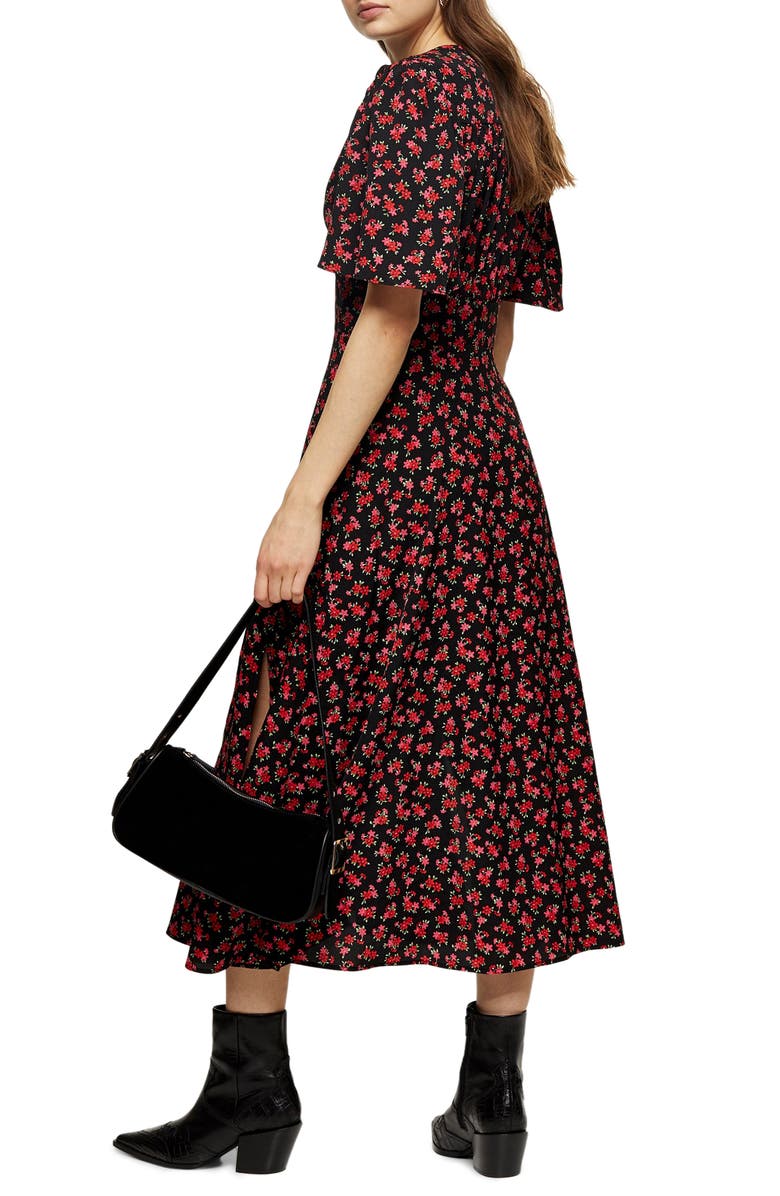 Topshop Floral Print Midi Dress, Alternate, color, 