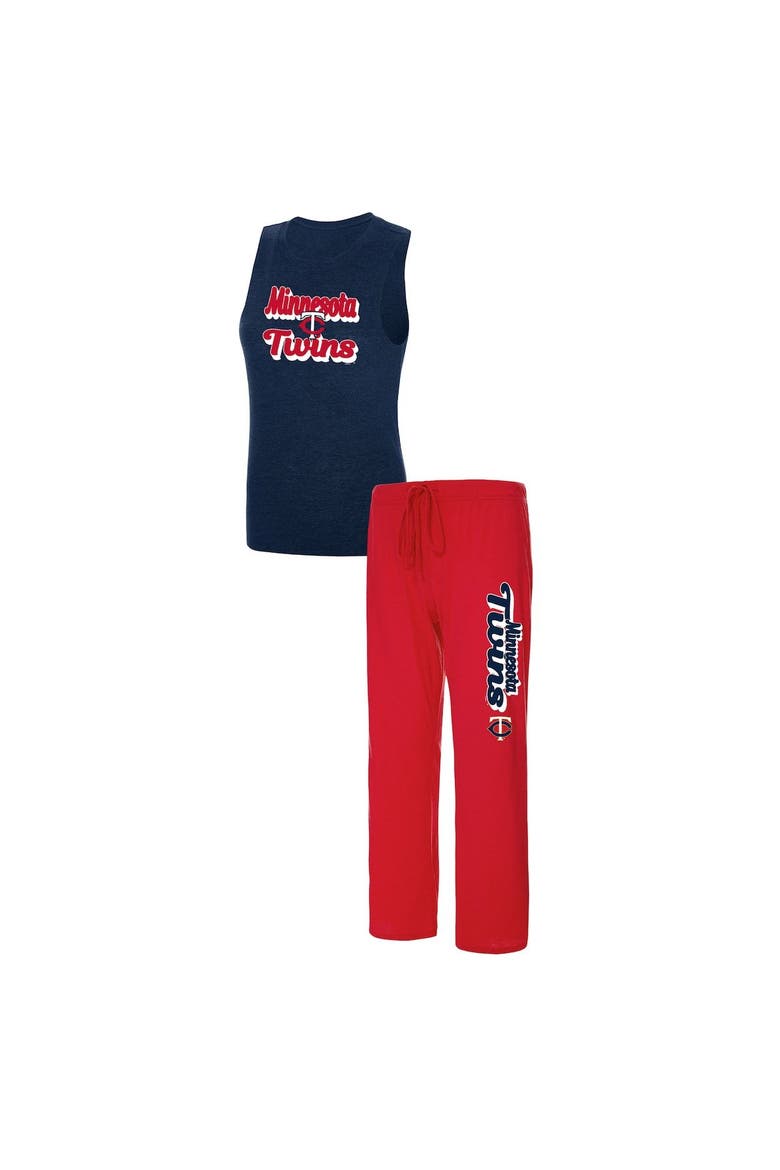 Women's Concepts Sport Heather Red/Heather Navy Minnesota Twins Wordmark Meter Muscle Tank Top & Pants Sleep Set, Main, color, Red