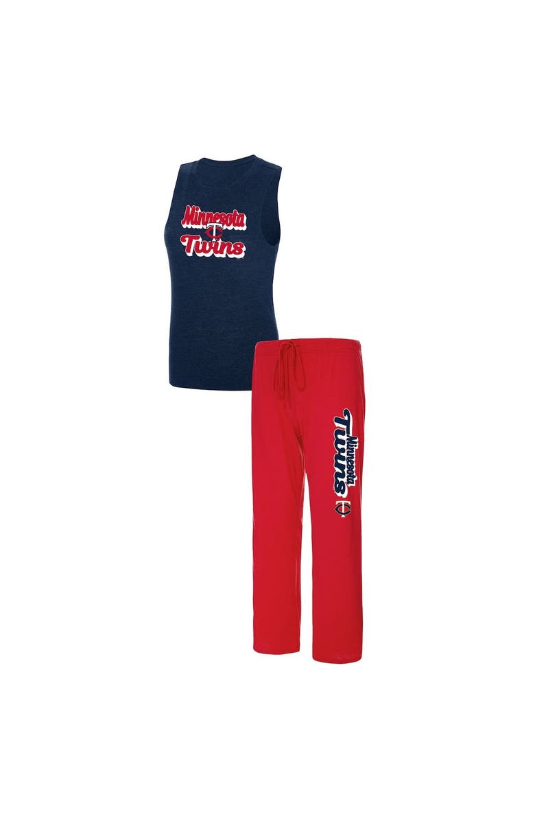 CONCEPTS SPORT Women's Concepts Sport Heather Red/Heather Navy Minnesota Twins Wordmark Meter Muscle Tank Top & Pants Sleep Set, Main, color, Red