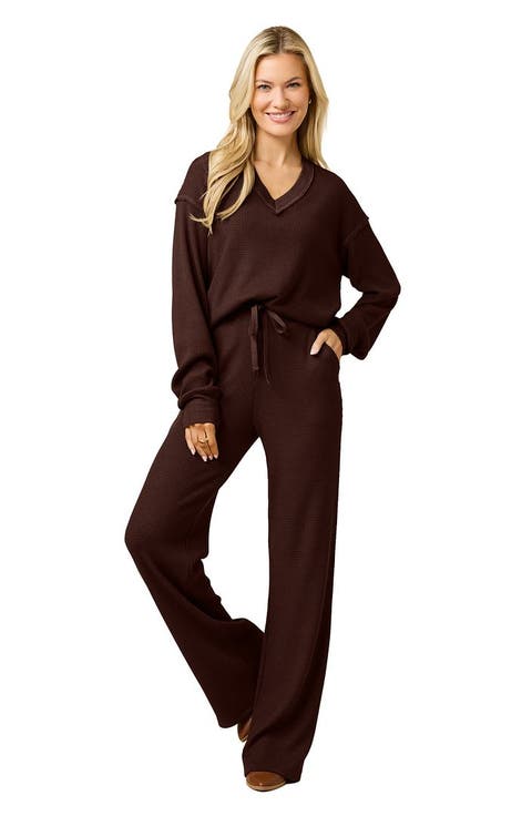 Airthermal Knit V-neck With Long Pant