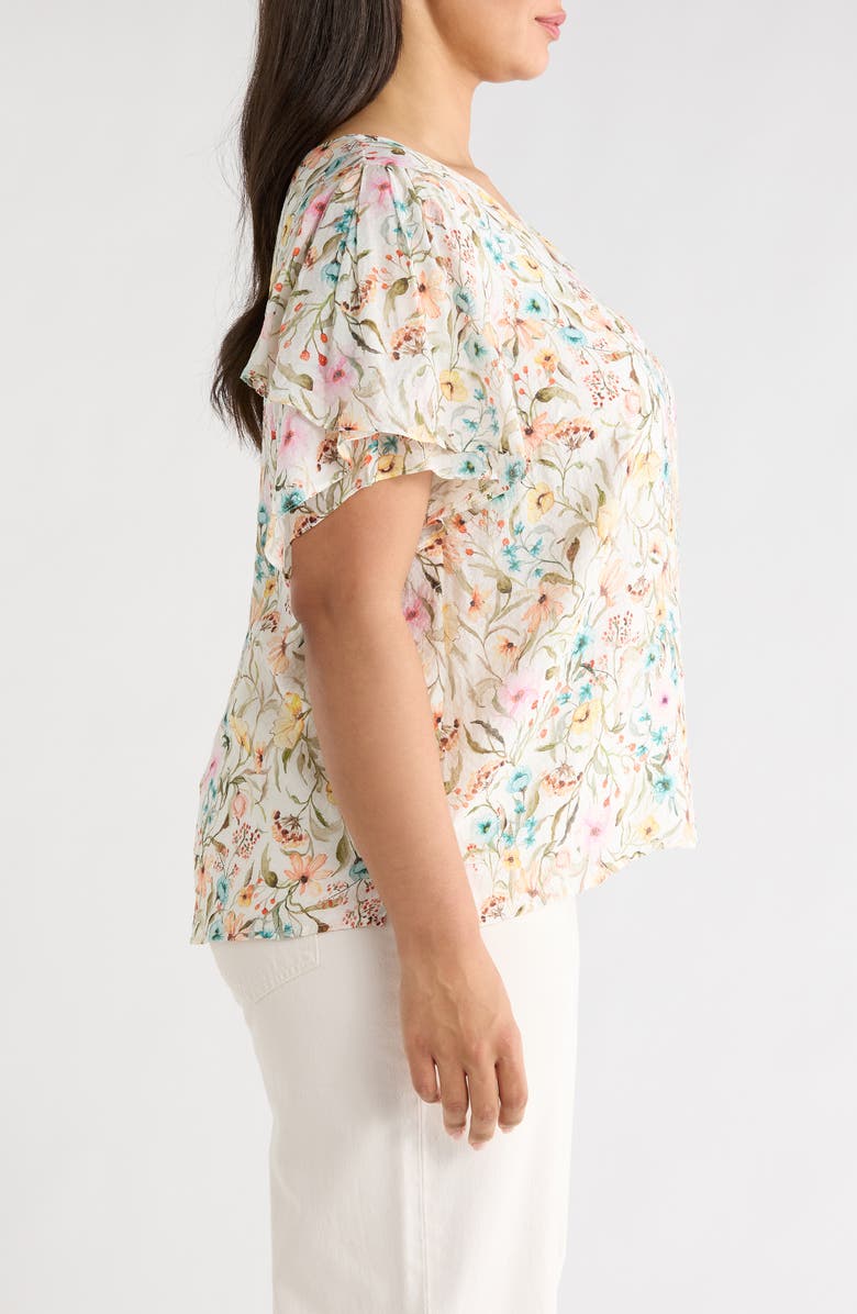 Vince Camuto Print Tulip Sleeve Top, Alternate, color, Antique White