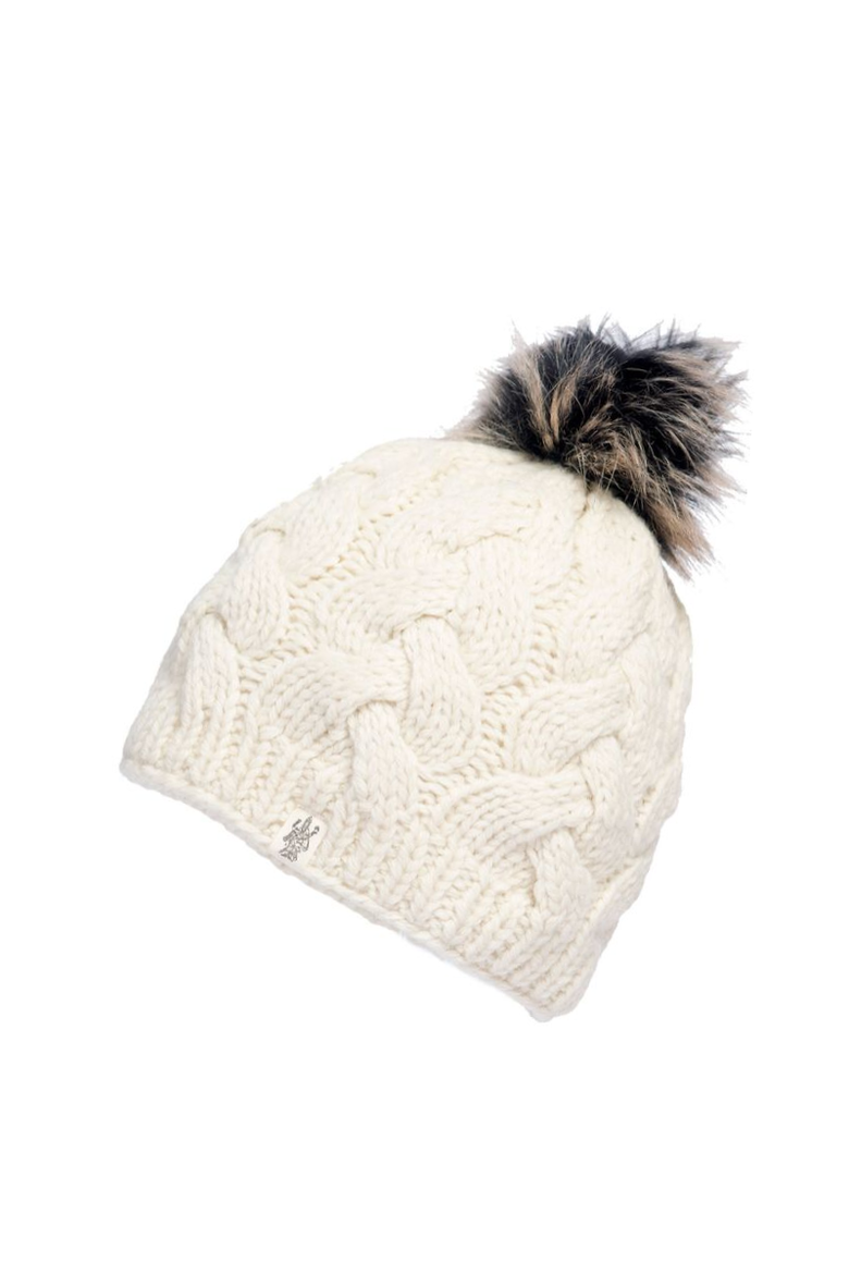 Boheme Cable Beanie w/ Faux Fur Pom, Main, color, White