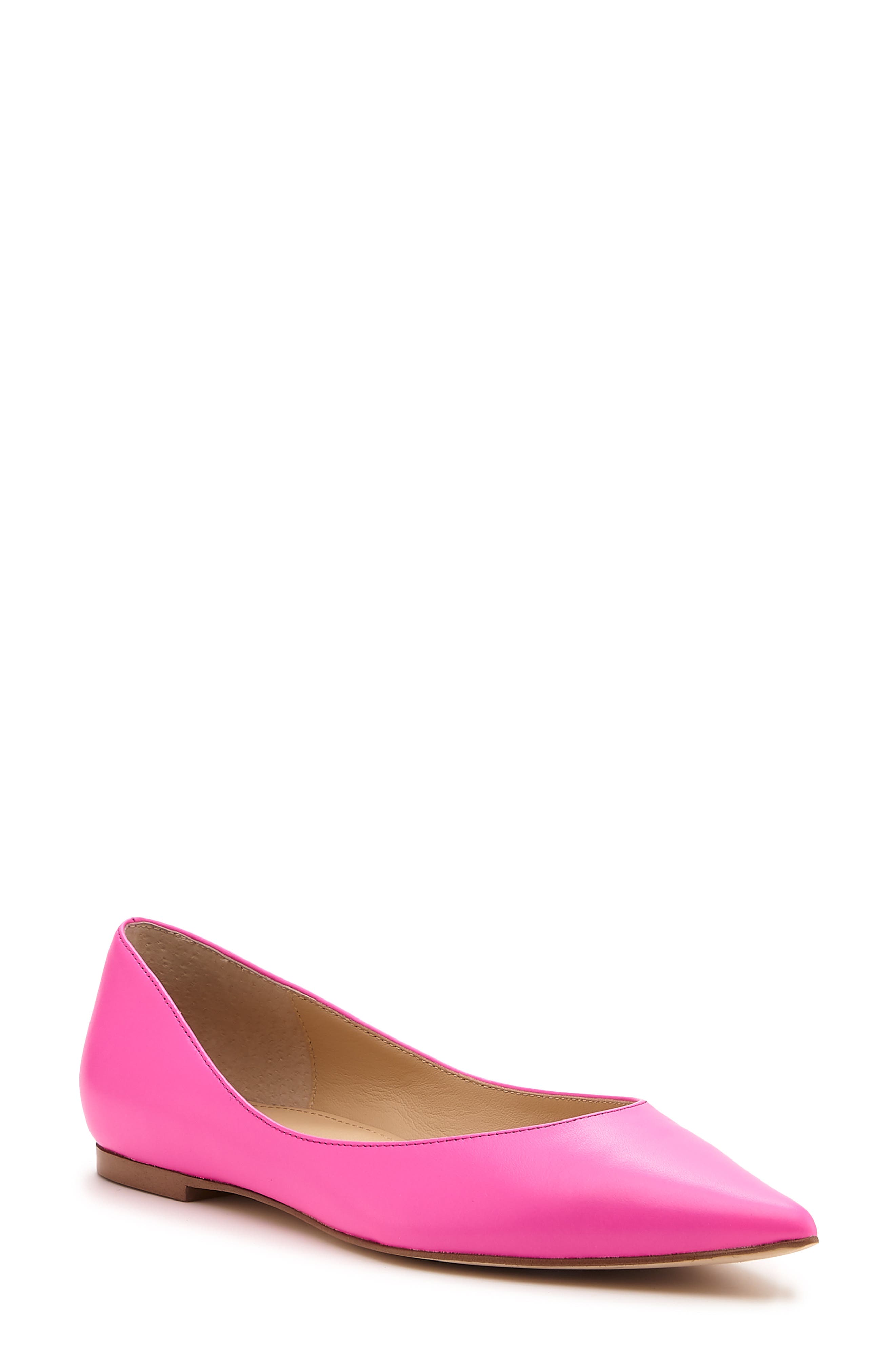 Annika Pointed Toe Flat, Main, color, NEON PINK LEATHER