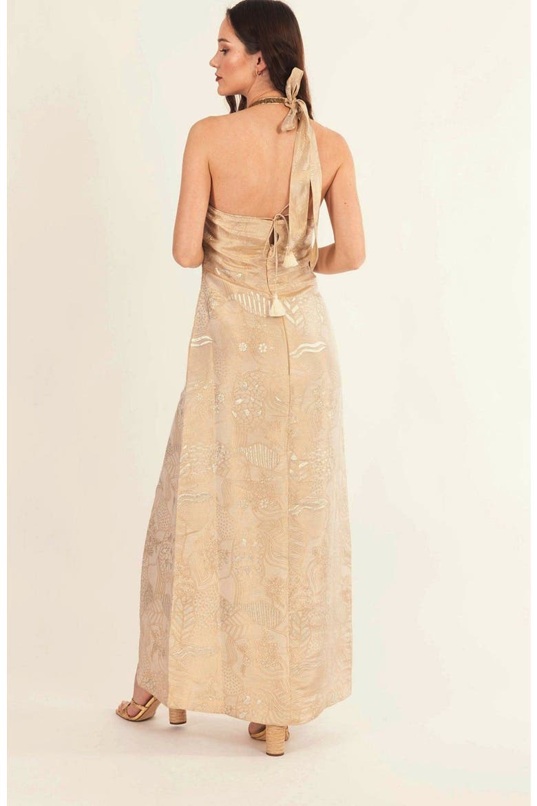 Athena Halter Gown with Slit, Alternate, color, Tan