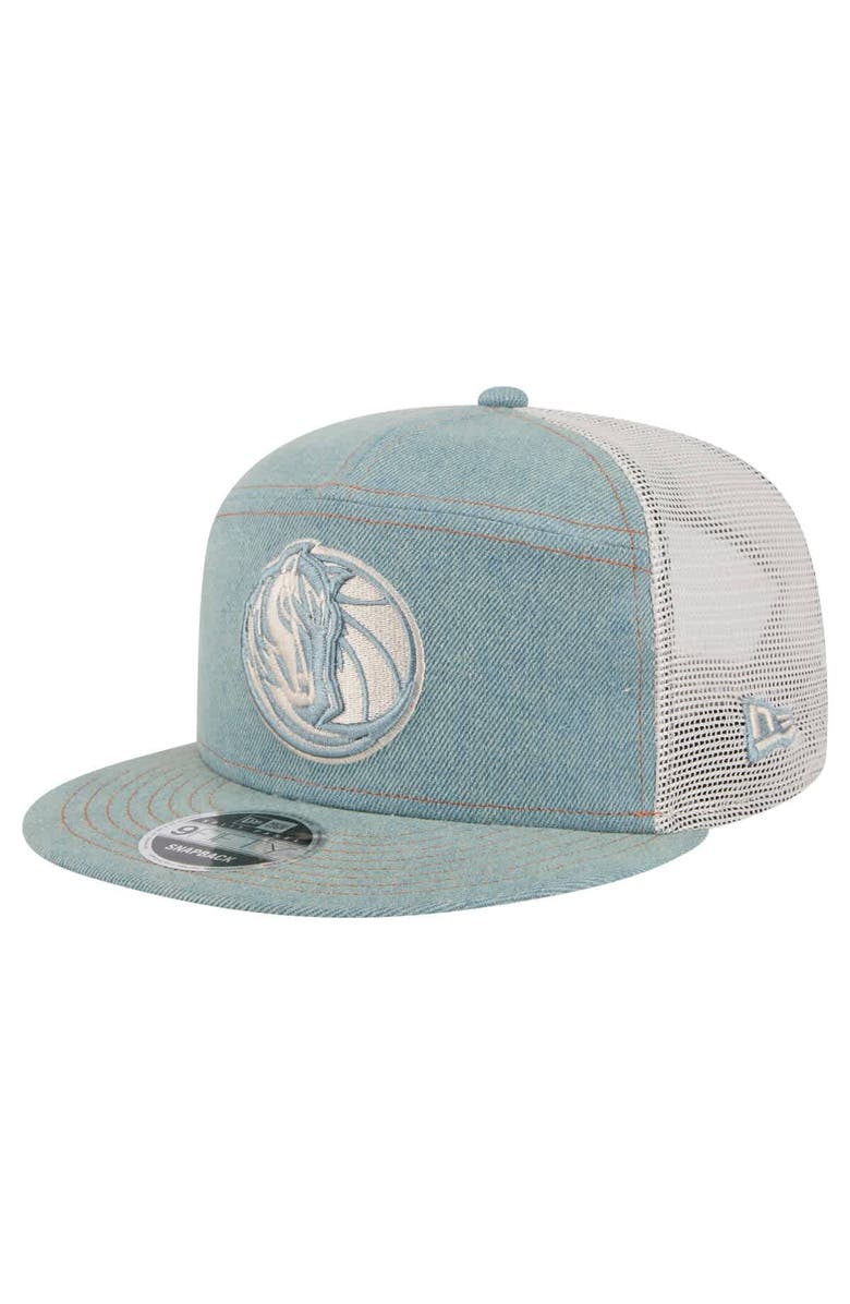 New Era Men's New Era Dallas Mavericks Adventure Denim Split Panel 9FIFTY Snapback Trucker Hat, Main, color, Denim